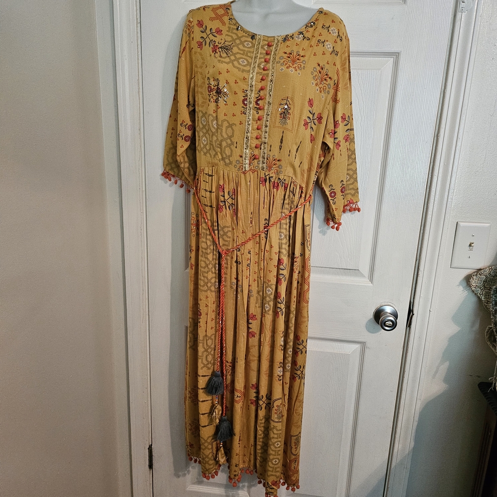 Floral Yellow Indian Maxi Dress
